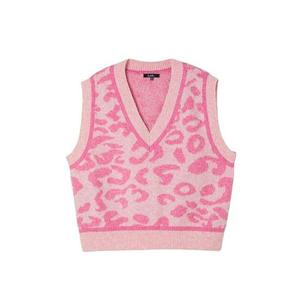 [랩]MARIO호피패턴 배색 브이넥 니트조끼 AQ4KVA21