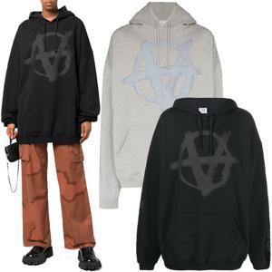 23SS 베트멍 더블 아나키 후드 티셔츠 블랙 멜란지그레이 UA53HD340