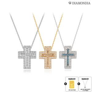다이아몬디아 14K 랩다이아 더블크로스 목걸이+랩다이아 목걸이+24K순금 복 골드