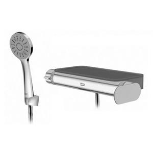 플랫 라운드 샤워 욕조 수전 블랙 선반