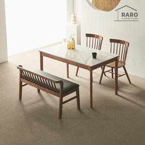 라로퍼니처 헤이즐 1300 유광 세라믹 4인 식탁세트(식탁+의자2+방석벤치1)