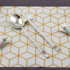 DMK 스테인리스 전통무늬 컬러 레이 저 홍 수저 1P