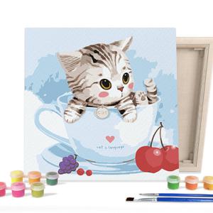 아이러브페인팅 DIY캔버스형 그림그리기 25x25cm 티컵 고양이