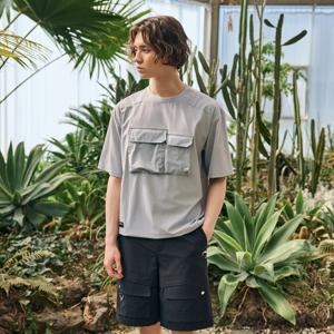 [챌린저] 남성 메쉬 스트레치 라운드 반팔 우븐탑 스톤그레이