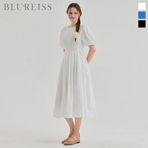 사이드 리본 플리츠 퍼프 소매 원피스_BI5M1OP3391