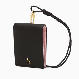 [헤지스ACC] 블랙 가죽 퍼피 배색 목걸이형 카드지갑 HIHO6E603BK