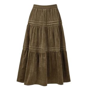 [포커스]포커스 라인 티어드 벨벳 롱 스커트_VF5W1SK8381