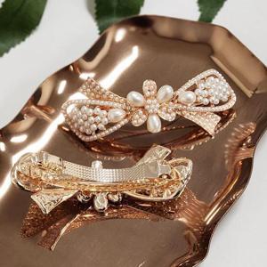 진주 바레트 자동핀 여섯꽃잎 리본