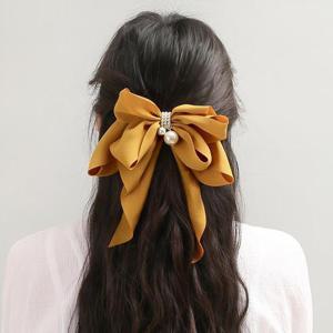 헤어핀 엔젤슈슈나비 진주 자동 헤어핀(옐로우) 꼬리헤어핀 머리핀