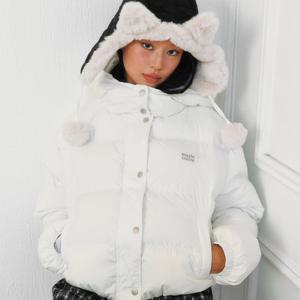 [마리끌레르][정가249,000]로고 후드 숏 덕다운 패딩(MAFDDW01NWH)