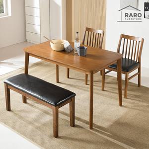 라로퍼니처 모카 1250 고무나무 원목 4인 식탁세트(식탁+방석벤치1+의자2)