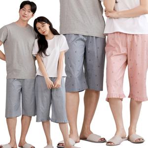 마누아 남여 커플 고밀도 순면 7부 얇은 파자마/잠옷 반바지