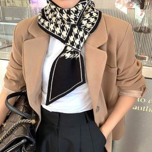 하운드 체크 고리 머플러 쁘띠 숏 니트 목도리 미니