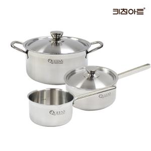 키친아트 퀸즈 인덕션냄비 통3중 304스텐 냄비세트 3종D 편14+18+양20