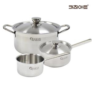 키친아트 퀸즈 인덕션냄비 통3중 304스텐 냄비세트 3종E 편14+18+양24