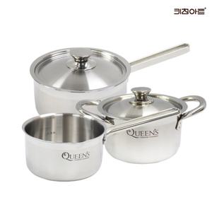 키친아트 퀸즈 인덕션냄비 통3중 304스텐 냄비세트 3종K 편14+양14+편18