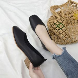 우드굽 사각코 플랫슈즈 낮은굽 구두 캐주얼 패션슈즈