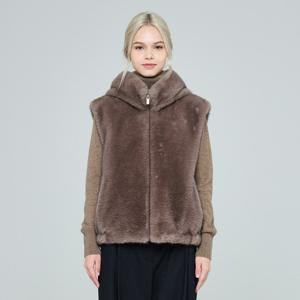 [유닛]밍크 후드 페이크퍼 베스트 UFKWVE46AT