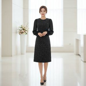 [25 F W] 잇미샤 볼륨 슬리브 트위드 원피스 ITP9YOP300