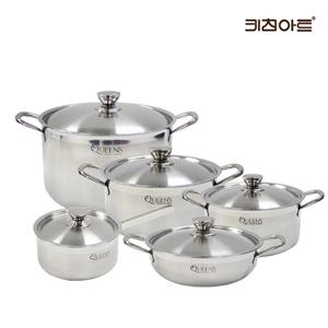 키친아트 퀸즈 인덕션냄비 통3중 304스텐 냄비세트 5종 편18+양20+24+전24+곰28