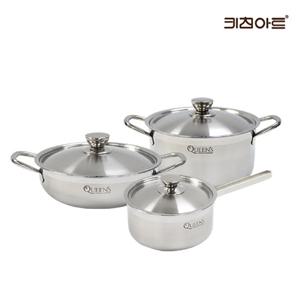 키친아트 퀸즈 인덕션냄비 통3중 304스텐 냄비세트 3종A 편18+양20+전24