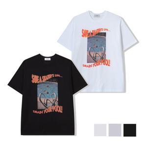 남자 오버핏 디지털 그래픽 POOL 반팔 티셔츠 RM-TSH-Q099-흰색