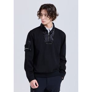 [챌린저]남성 카모포인트 기모 하이넥 반집업 긴팔 티셔츠 블랙_