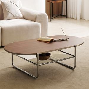 [채우리] 브랜디 1200 타원 2단 미드센츄리 강화유리 거실 소파 테이블