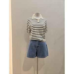 [숲]스트라이프 카라 배색 반팔 니트 (SB4SKC51)