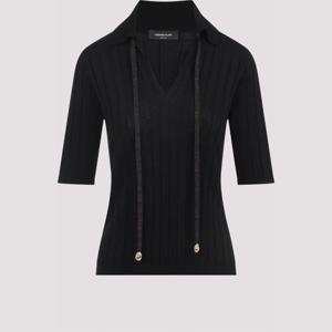 파비아나필리피 블랙 리브드 브이넥 폴로 MAD215F053 825