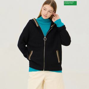 베네통 배색 후드단 나그랑 니트집업 BAKC59461