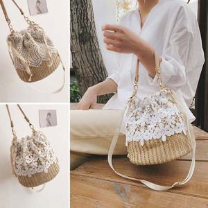 러블리 플라워 무늬 레이스 밀짚 멀티 버킷백