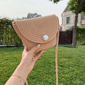 여름 진주 포인트 심플 밀짚 라틴 크로스백