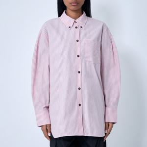26 SS 가니 버튼업 포켓 패치 코튼 위브 스트라이프 셔츠 핑크 A1040070 868