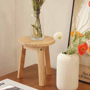 고무나무 원형 미니 스툴 의자  / 원목의자 화분 정리 받침