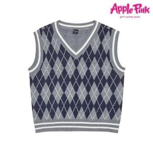 [애플핑크]아가일패턴 브이넥 니트 베스트 (APK7R506GSG)