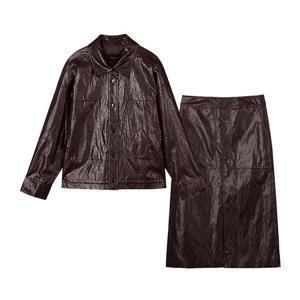 (아날도바시니) 비건레더 오버핏 자켓+H라인 스커트(AV10SE02M)