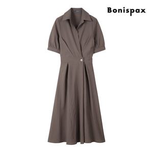 [보니스팍스(여성의류)]플레어 밴딩 롱 셔츠 원피스 (XP4OP001M0)