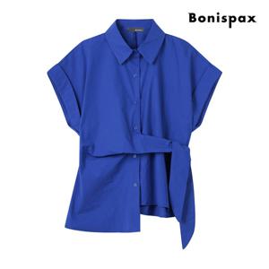[보니스팍스(여성의류)]언발 리본 롤업 반팔 셔츠 (XP5SH008M0)