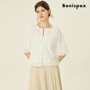 [보니스팍스(여성의류)]펀칭 시스루 퍼프 오픈 블라우스 (XP6SH012M0)