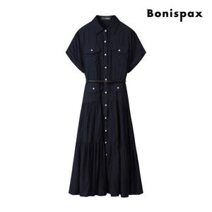 [보니스팍스(여성의류)]카라 더블 포켓 반팔 캉캉 롱 원피스 (XP6OP006M0)