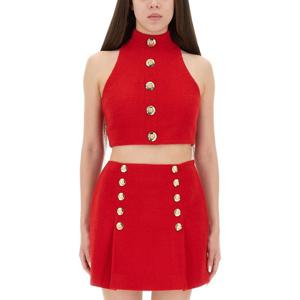 발망 하이 넥 크롭 텍스처 패브릭 슬리브리스 탑 FF1AB496WD03