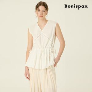 [보니스팍스(여성의류)]V넥 린넨 셔링 나시 블라우스 (XP7SH011M0)