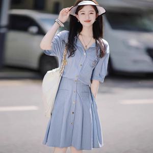 로랑 스트라이프 셔츠 원피스_RE2OP091