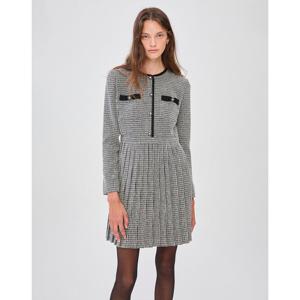 질스튜어트 뉴욕 여성 24FW 블랙 체크 플리츠 트위드 미니 원피스 JSDR4D420BK