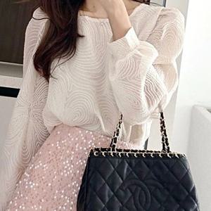 (예쎄) 패턴 시스루소매 스퀘어넥 블라우스(S5SBL407A)