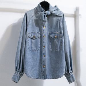 멜로 페미닌 리본 데님 셔츠_NC3BL026