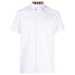 버버리 슬림핏 스트레치 코튼 반팔 셔츠 8079594 A1464 White