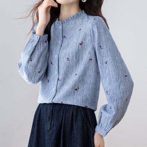 체리패턴 프릴넥 블라우스_RE3BL034