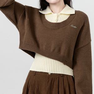 (예쎄) (2종SET)카라 민소매+긴팔 크롭 니트(S4WSE006A)